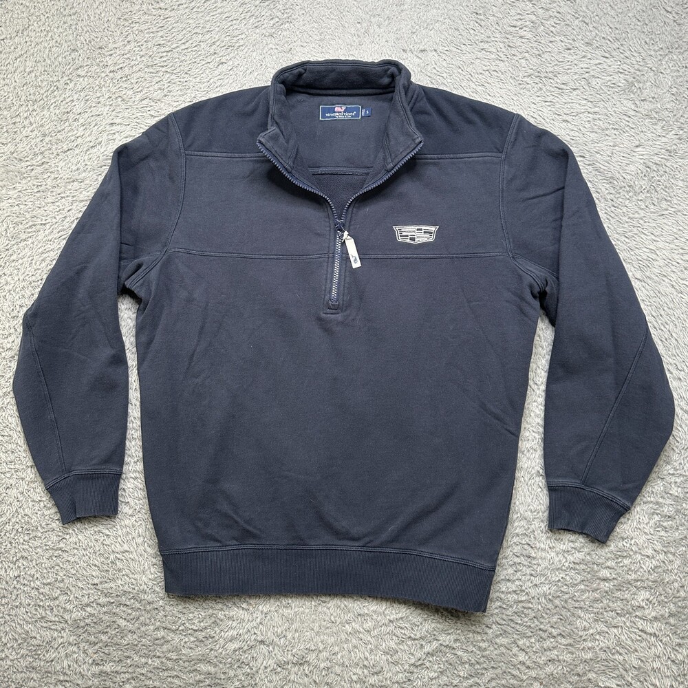 Cadillac 1/4 Zip Sweatshirt Mens S Blue Vineyard Vines Pullover Golf 100% Cotton